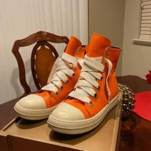 Orange High-Top Sneakers with White Laces